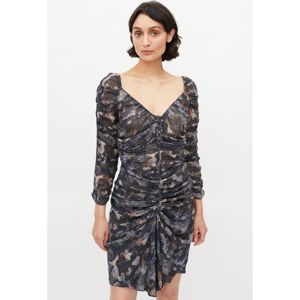 ISABEL MARANT 100% Silk Ruched Dress Size 6 Multi